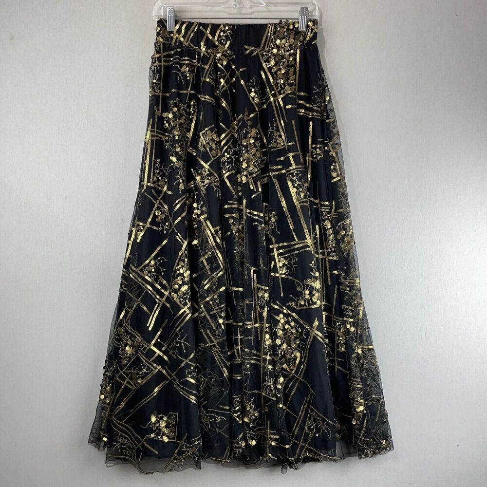 Making The Cut Sequin Maxi Skirt Size Small Black Gold Witch Gypsy Lolita NWT - Picture 1 of 16